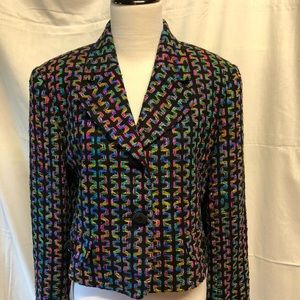 Woven silk blazer cropped career jacket work NWOT